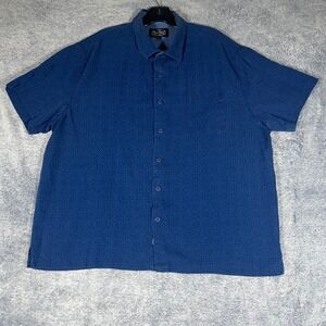 Nat Nast Mens XL Blue Silk Cotton Geometric Star Print Short Sleeve Button Shirt